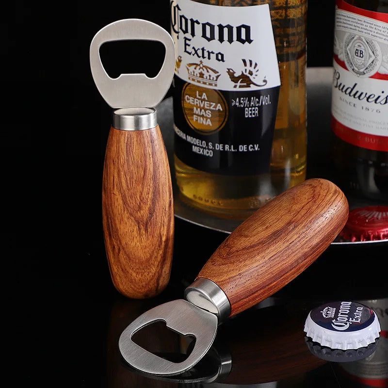 Stainless Steel 1/2/3Pcs Bottle Opener Bartender Handheld Beer Jar Opener Wooden Can for Parties Bar Tool