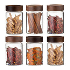Glass Food Storage Jars with Screw Airtight Seal Acacia Wood Lids,Spice Jars with Lids, Organization for Jars Bottles Containers