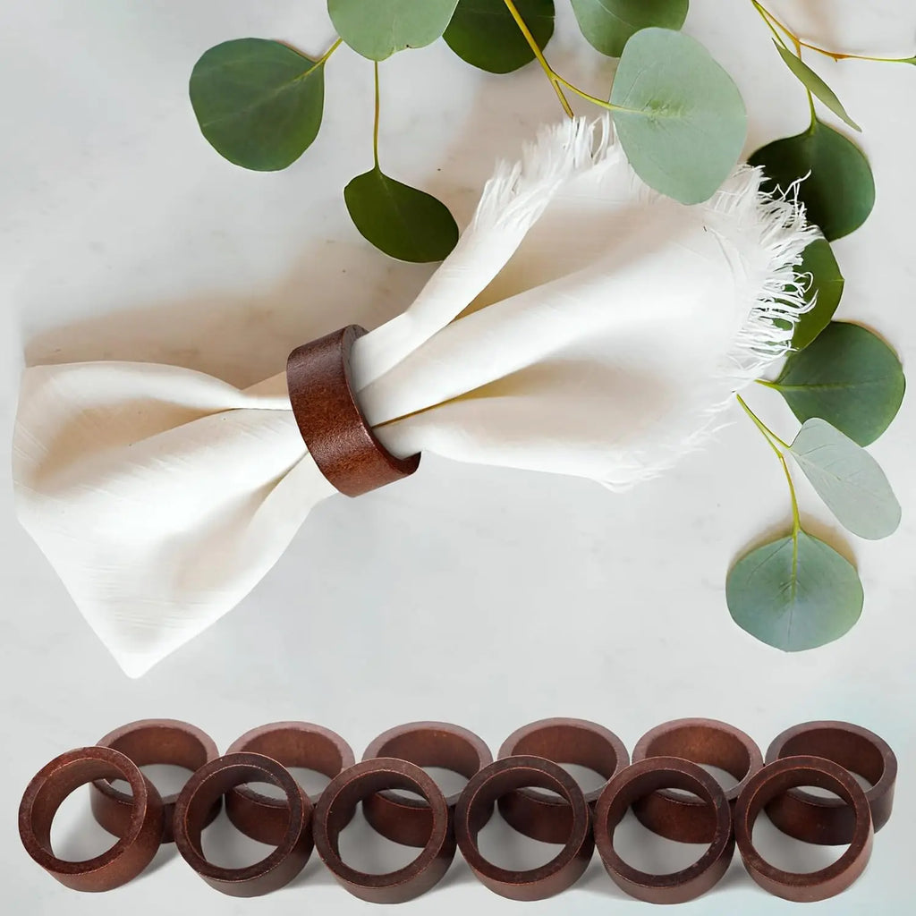 Set of 12 Wood Napkin Rings Dining Table Napkin Holder Decorative Holiday Napkin Rings for Wedding Party Dinner Table Decoration