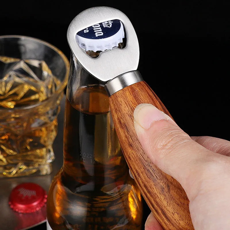 Stainless Steel 1/2/3Pcs Bottle Opener Bartender Handheld Beer Jar Opener Wooden Can for Parties Bar Tool